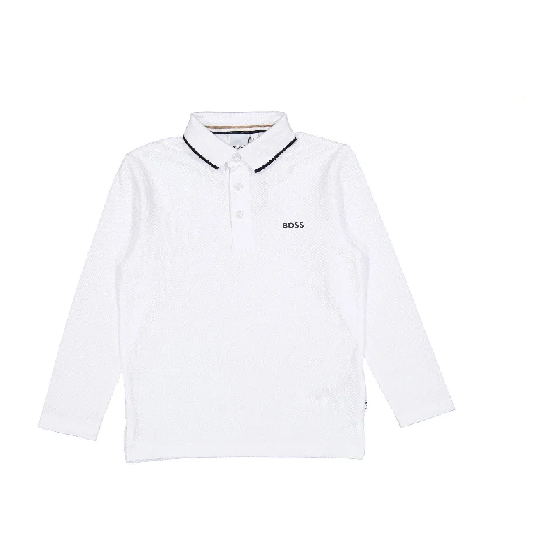 Hugo Boss White Mini Me Long- Sleeve Polo