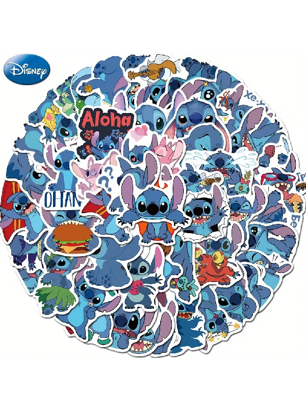 50PCS Disney Officially Licensed Stitch Vinyl DIY Stickers Food Packaging Tape Stickers Waterproof UV Scratch Resistant Label For Mom Dad Grand Mother Father Teacher Sister Brother Boy Girl Friend Funny Valentine's Day Gifts