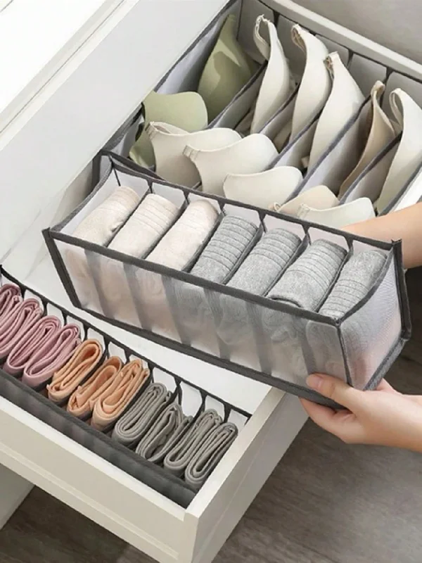 1pc/3pcs Grey Underwear Compartment Storage Bag, Drawer Style Storage Box For Storing Socks