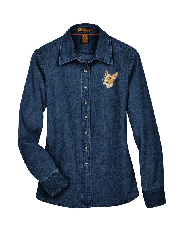 Portuguese Podengo Embroidered Ladies Denim Shirts