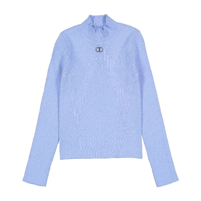 Twinset Frozen Blue Knit Turtleneck Sweater