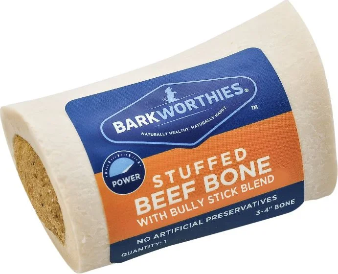 Barkworthies Shin Bone Stuffed with Bully Stick Blend Dog Treat (3-4")