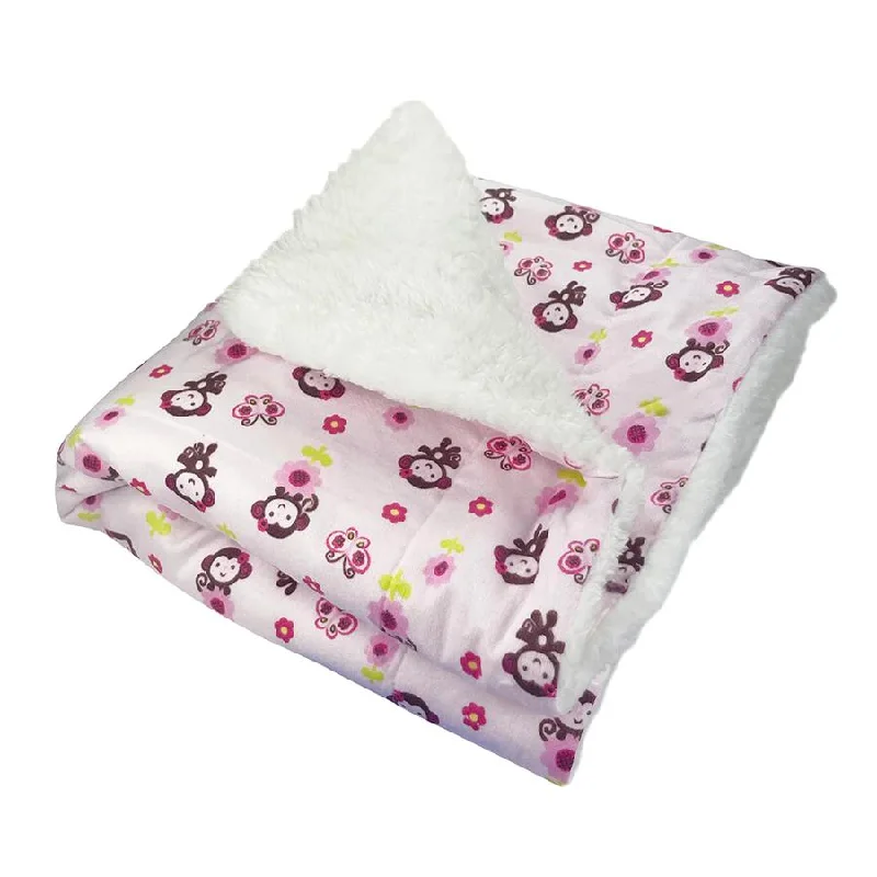 Girly Monkey Flannel Dog Blanket