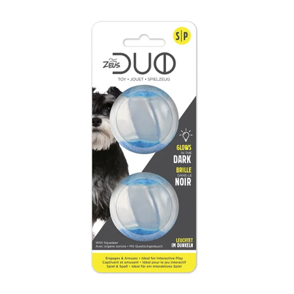 Zeus Duo Glow In The Dark Ball with Squeaker - 2 pack